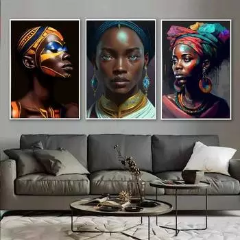 Портрет африканской женщины, африканская девушка, граффити, холст, печать, живопись, цветной настенный художественный постер, современная гостиная, домашний декор, без рамки 30x45cm No Frame