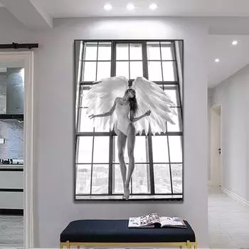 Портретные плакаты с крыльями ангела и принты, картина на холсте, черно-белая танцовщица, настенные панно для девочек, украшение для тренажерного зала, йоги, без рамки 21*30cm
