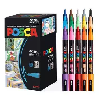 posca Mitsubishi Pencil Water-based Pencil Posca Fine Point Round Core 15 цветов PC3M15C