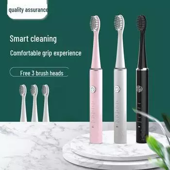 Посеребренная аккумуляторная 5-скоростная электрическая зубная щетка со звуковой вибрацией и мягкой щетиной, водонепроницаемая для взрослых чёрный