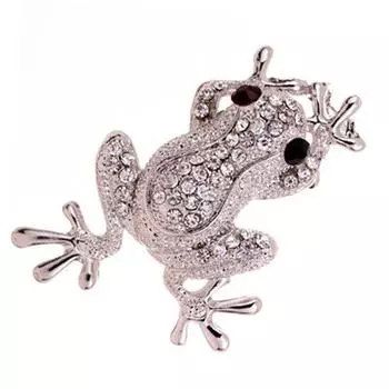 Посеребренная лягушка в форме лягушки, вырезающая блестящие стразы, декоративная брошь, булавка, ювелирное изделие, подарок