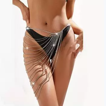 Посеребренная многослойная поясная цепочка, инкрустированная блестящим цирконом, женская цепочка для тела, морской отдых, украшения для тела, декор