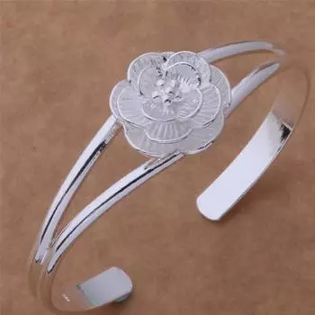 Посеребренная мода браслет с розой Шарм Тренд Девушки Открытый браслет Серебряные ювелирные изделия Браслет