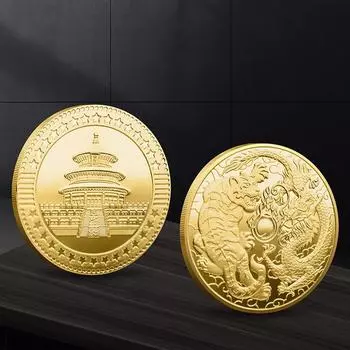 Посеребренная памятная монета с головой тигра в китайском стиле, коллекционные животные с тиснением, дракон, тигр, боевой фэн-шуй, золотая монета 40*3 золотой