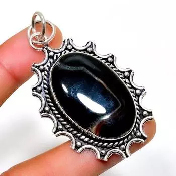 Посеребренная подвеска ручной работы с агатом 925 пробы и драгоценным камнем 2,27 дюйма 2.27 чёрный