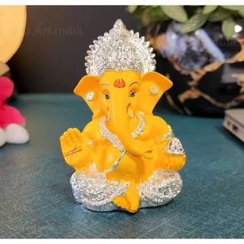 Посеребренная статуэтка Ганеши для приборной панели автомобиля, статуэтка бога Ганеши для домашнего декора, Ганапати в подарок, для офисного стола, полок, статуэтка для подарка
