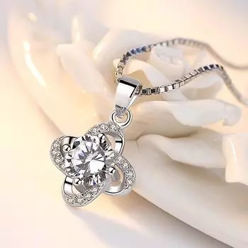 Посеребренное ожерелье, Подвеска, Женское ожерелье Серебряный аксессуар Лист Трава Язык вечного цветка Ожерелье с подвеской