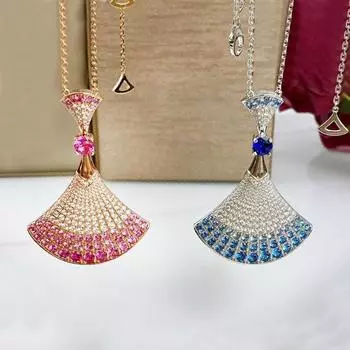 Посеребренное пудровое циркониевое полное бриллиантовое градиентное большое ожерелье для женского платья, легкий роскошный темперамент, веерообразная ключичная цепочка 41cm