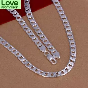 Посеребренное серебряное 925 пробы женское мужское ожерелье ювелирные изделия новое корейское ожерелье плоская цепочка 50CM