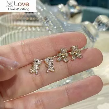 Посеребренные 14-каратные золотые серьги женские милые маленькие серьги с динозаврами паве оправа циркон роскошный дизайн ювелирные изделия