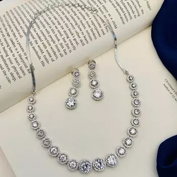 Посеребренные бриллиантовые круглые колье комплект бриллиантовых колье комплект для женщин белый