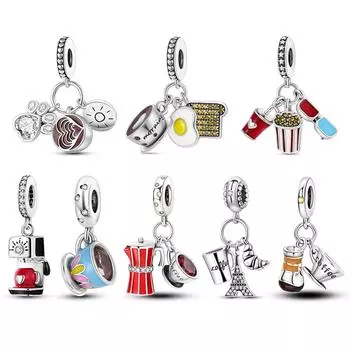 Посеребренные кофейные чашки, горшок мокко, чайные чашки, подвески, бусины, подвески, подходят для оригинального изготовления браслетов для женщин, ювелирные изделия, подарок