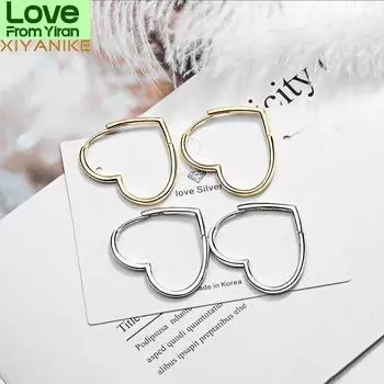 Посеребренные новые модные элегантные серьги-гвоздики в форме сердца для женщин в корейском стиле очаровательные простые серьги-кольца ювелирные изделия золотой