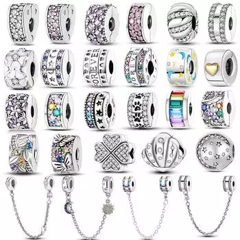 Посеребренные подвески, застежка, циркон, защитная цепочка, стопорные бусины, подходят для оригинального браслета, женские модные украшения своими руками