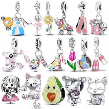 Посеребренные розовые балетки, коньки, обувь, подвески в форме сердца, подходят для изготовления браслетов, ювелирных изделий для женщин