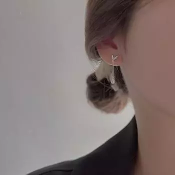 Посеребренные серьги-гвоздики S925, японские популярные нежные универсальные серьги-гвоздики с тонкой цепочкой и кисточками в виде листьев и капель воды, цирконовые серьги-гвоздики