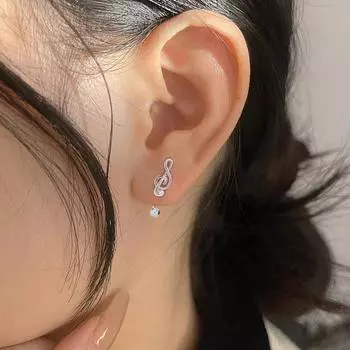 Посеребренные серьги-гвоздики S925 Sweet Cool bass Note, асимметричные серьги-гвоздики с загнутыми винтами и инкрустацией цирконием, серьги-гвоздики с гитарными винтами