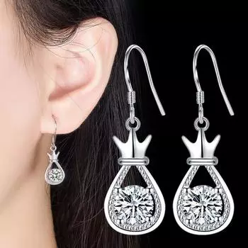 Посеребренные серьги-крючки Женственность Мода Личность Серьги-мешки на удачу Высококачественные серьги-крючки для принцесс