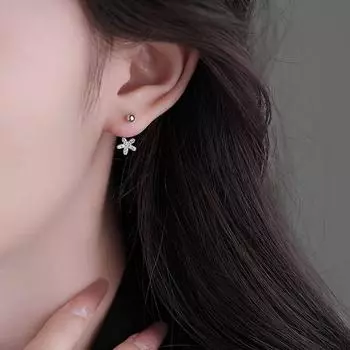 Посеребренные серьги S925 Модная корейская версия легких роскошных простых серег с винтовой крышкой и ветром с маленьким винтом