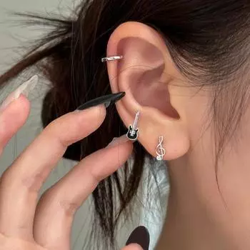 Посеребренные серьги S925, серьги в форме гитары в стиле рок-группы, персонализированные черные серьги-скрипки без сна