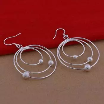 Посеребренные серьги Серебряные серьги S925 модные и изысканные серьги с тремя круговыми бусинами, ювелирные изделия