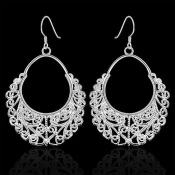 Посеребренные серьги Серебряные серьги S925 серебряные украшения ретро серьги с полыми цветами серьги с пряжками для ушей серьги ювелирные аксессуары для женщин