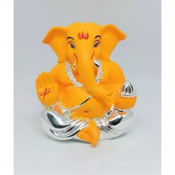Посеребренный Аппу Ганеша с манго терракота (Серебряный манго) Идол Ганеши для приборной панели автомобиля Маленькая мурти Ганеши Идол Ганапати для дома