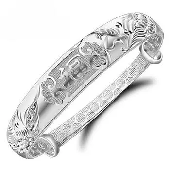 Посеребренный браслет, Браслет из искусственного серебра, Браслет Благословение Дракона и Феникса, Браслет для пожилых людей, Популярные Adjustable size