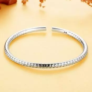 Посеребренный браслет в стиле ретро-сердце Сутра с простым отверстием, регулируемый браслет из круглой трубки из Священного Писания, персонализированный браслет ручной работы 999 Adjustable size