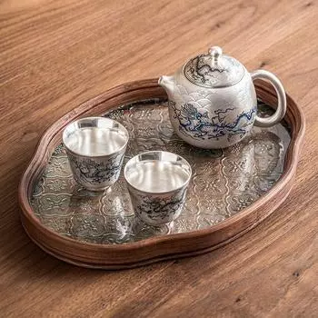 Посеребренный китайский фарфоровый чайник с драконом, чайник, набор для чайной церемонии, молочный улун, чайный галстук, Гуань Инь, чайная посуда, тип Лили Дэн 45ml cup 2pcs