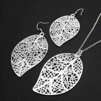 Посеребренный комплект ожерелья S925, серебряные серьги, серебряные украшения, ретро-ожерелье с листьями, серьги, модный комплект из двух предметов