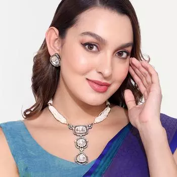 Посеребренный комплект ожерелий Polki для женщин белый