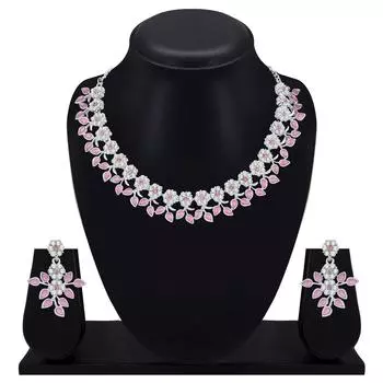 Посеребренный кристалл AD, комплект украшений с бриллиантовым колье и серьгами для женщин и девочек, подходит для лучших вечеринок, свадеб и любых случаев