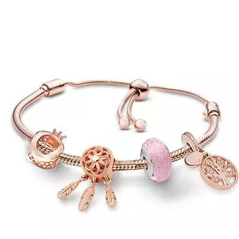 Посеребренный кулон «Жизнь дерева» с бусинами, браслет-подвеска, регулируемая цепочка в виде змеи, подходит для бренда «сделай сам», оригинальный брендовый браслет для женщин, Pulsera