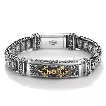 Посеребренный модный и модный браслет, властная и модная мужская индивидуальность, шестизначный браслет в стиле ретро с мантрой и вращающимся цилиндром 22CM