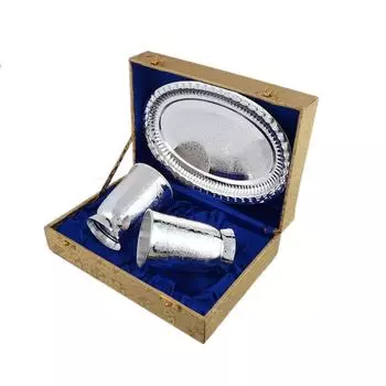 Посеребренный тисненый стакан из стекла для воды | Упаковка из 3 штук | Королевский вид, коробка из красного бархата | Лучший для подарка на любой случай