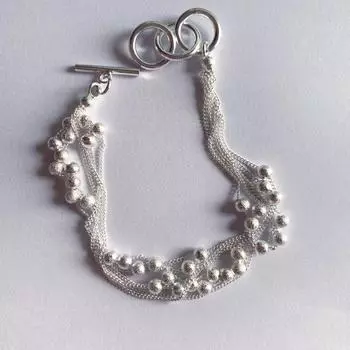 Посеребренный женский браслет, шестирядный браслет из круглых бусин