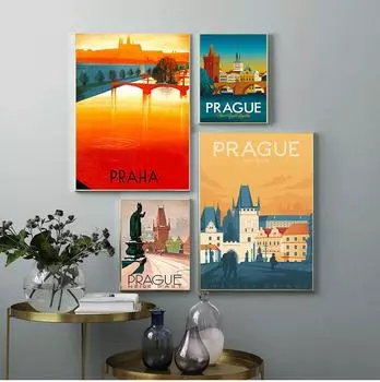 Посетите Чехию, Прагу, холст, картины, винтажные дорожные настенные крафт-плакаты с покрытием, настенные наклейки, украшение для дома, подарок, без рамки