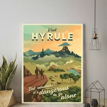 Посетите Hyrule, но помните, что опасно идти в одиночку, дорожный постер, Декор, принты, настенные художественные картины на холсте для гостиной, живопись 21x30cm No Framed