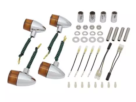 POSH FAITH Motorcycle Accessories Classic Turn Set for W650 W400 and Estrella Chrome Body with Orange Part Number Bullet-Type Signals, Model-Specific