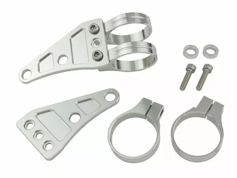 POSH FAITH Motorcycle Machined Headlight Clamp for 43mm Fork Stay, 2-Circle Type, Diameter, Silver, 032148-03