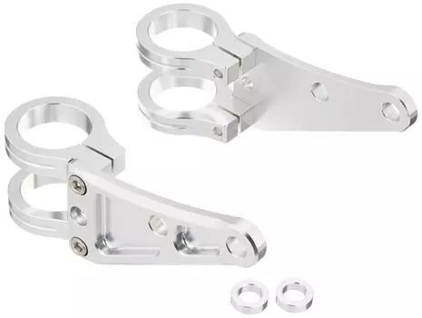 POSH FAITH Motorcycle Machined Long Headlight Clamp 35mm Fork Stay, 2-Circle Type, Diameter, Silver, 010048-03