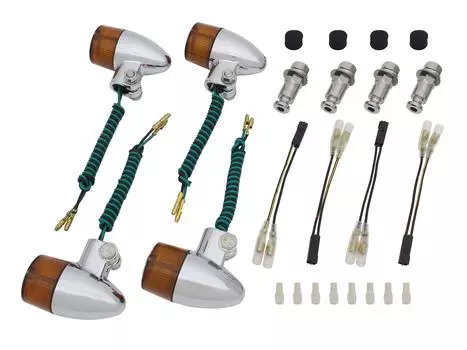 POSH FAITH Motorcycle Turn Set for Kawasaki Chrome Body with Orange Bullet-Type Signals, Model-Specific 250TR, Lenses, 074098-33 оранжевый