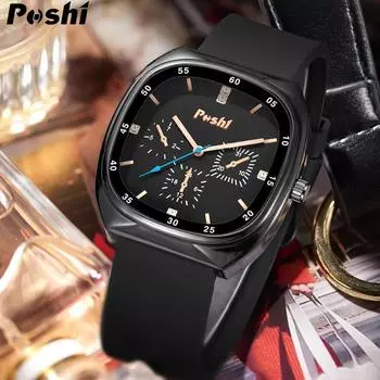 POSHI Студенческие мужские часы с большим циферблатом и силиконовым ремешком, женские спортивные повседневные кварцевые часы зелёный