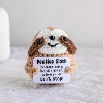 Positive Crochet Sloth Doll With Card Handmade Knitting Encouragement Toy Secret Santa Gifts For Home Room Decor Ornament