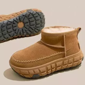 После зимних ботинок на толстой подошве с застежкой-молнией женщины носят новые зимние уродливые короткие хлопковые сапоги в стиле ретро с бархатной подкладкой. 36 бежевый