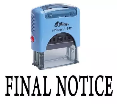 ПОСЛЕДНЕЕ УВЕДОМЛЕНИЕ Самоклеящаяся резиновая печать Офисная стационарная блестящая печать на заказ Impression Area 14 mm x 38 mm чёрный