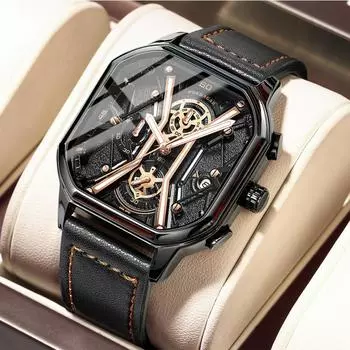 Последние модные спортивные часы, многофункциональные указатели, водонепроницаемый светящийся кожаный ремешок, роскошные часы с тремя дисплеями