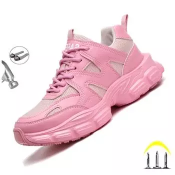 Последние модные женские рабочие ботинки со стальным носком, небьющиеся женские кроссовки, легкая элегантная женская защитная обувь 35 розовый