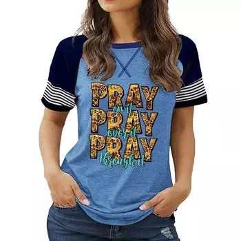 Последние новинки женской моды больших размеров: Топ с круглым вырезом и короткими рукавами с цветочным принтом на лето S